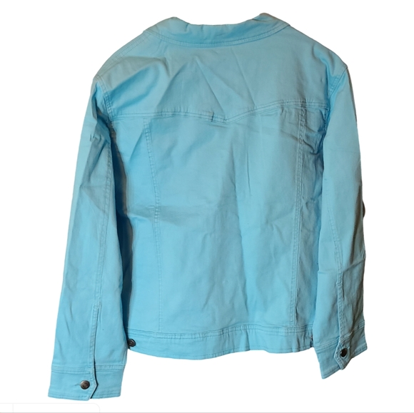 039 WOMEN'S PLUS 1X MINT GREEN DENIM JACKET - Picture 2 of 2